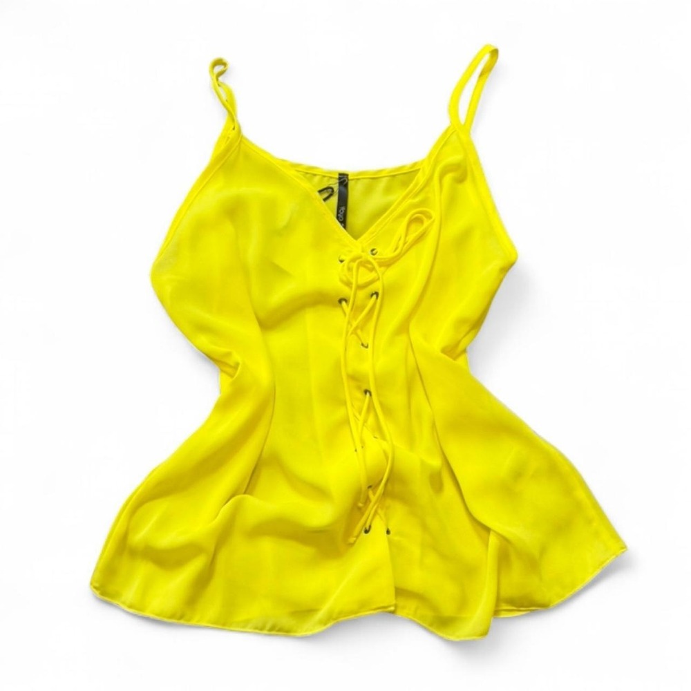 Vibrant Yellow Lace Up Cami Tank Top, Women’s‎ Size L